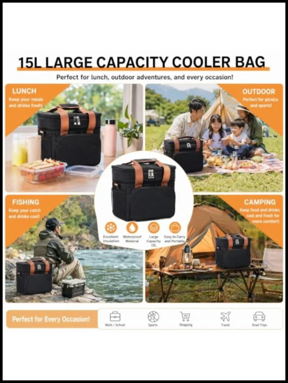 Insulated Lunch Bag Backpack Cooler Waterproof Leakproof Large Capacity Portable